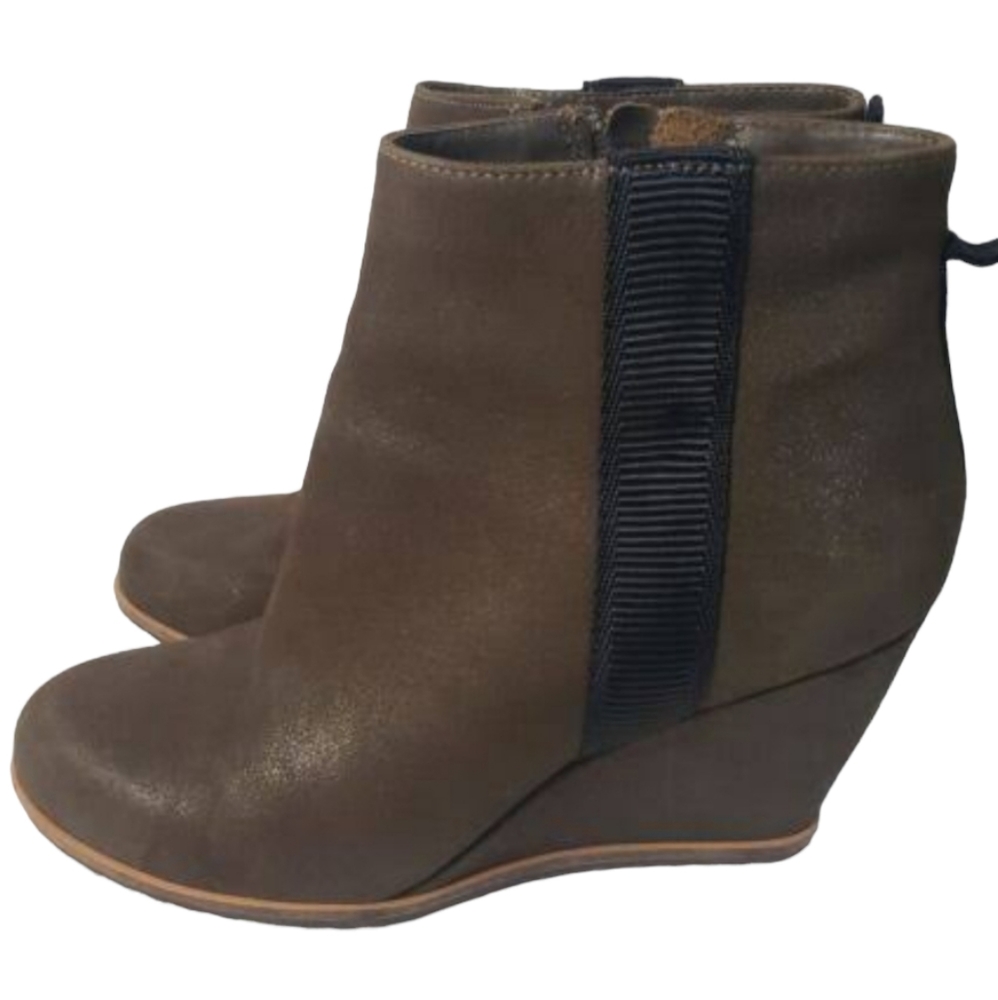 PAOLO Dark Olive Shimmery Suede Winslet Wedge Ankle Bootie 7.5